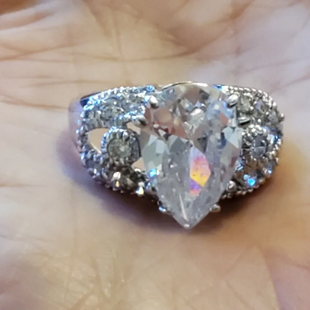 Sterling Silver Pear Shape Cz Ring